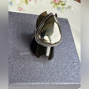 Golden Pyrite Cab Ring 925 size 8